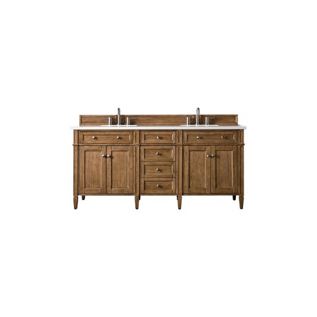 James Martin Vanities Brittany 72in Double Vanity, Saddle Brown w/ 3 CM White Zeus Quartz Top 650-V72-SBR-3WZ